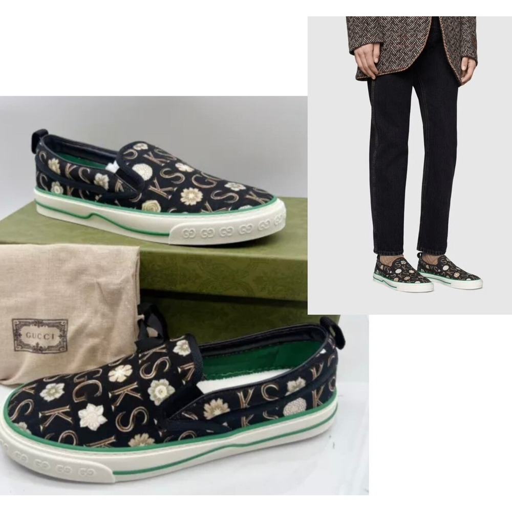 GUCCI Tennis 1977 Sneaker Ken Scott Print Mens Loafer Black White UK 8.5 US 9